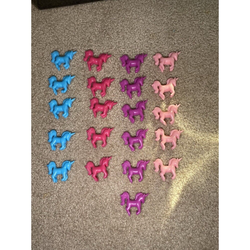 Lot of 21 Mini Silicone Unicorn Figures Pink Purple Blue 1" Craft Embellishments